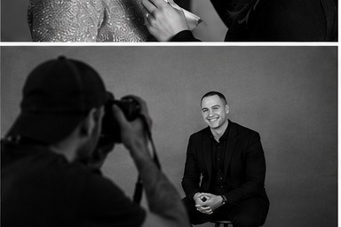 Alt BTS — second angle on the seated portrait setup.